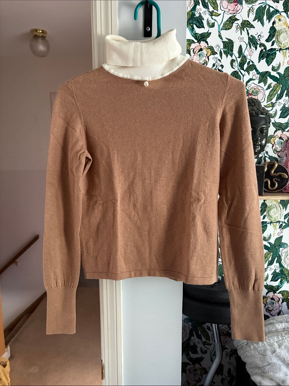STAUD Urchin Contrast Turtleneck Sweater w/pearl Cream/Camel - Picture 5 of 6